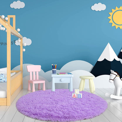 Hochflor Teppich Rund Super weich Shaggy Flauschiger Kindermatte