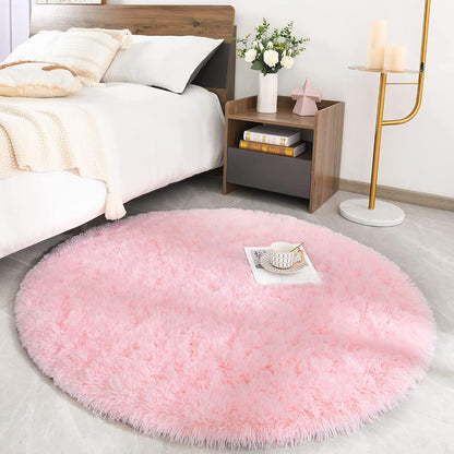 ROHATIM Hochflor Teppich Rund Rosa Shaggy Super weich 150 x 150 cm