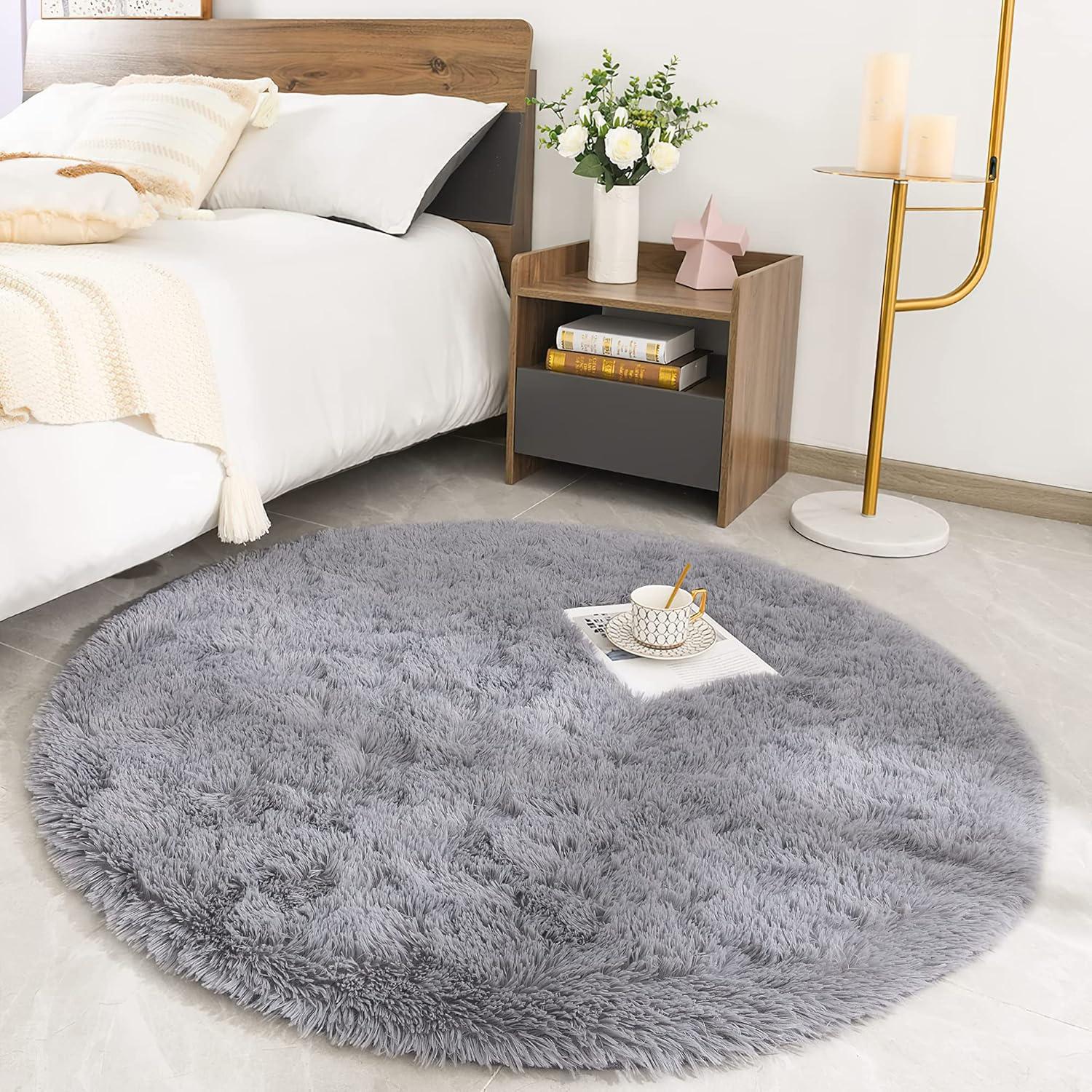 Hochflor Shaggy Teppich Super weich Flauschiger Grau 150 x 150 cm