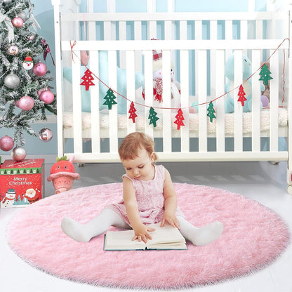 ROHATIM Hochflor Teppich Rund 100x100 cm Rosa Super weich