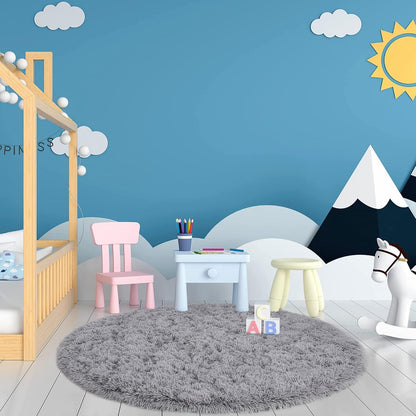Moderner Flauschiger Teppich Grau für Wohnzimmer und Schlafzimmer 100