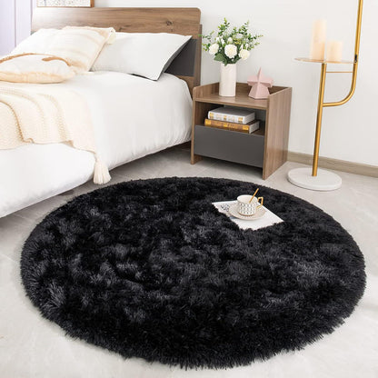Hochflor Teppich Rund Shaggy Schwarz Super weich 100 x 100 cm