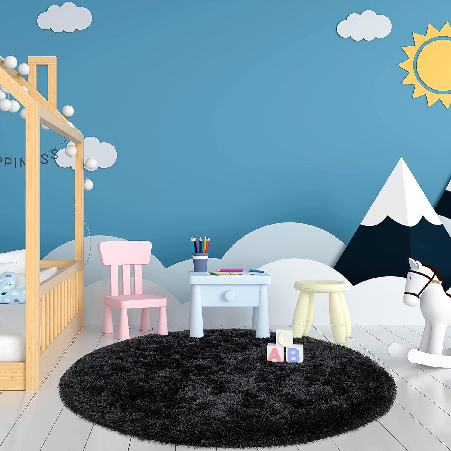 Hochflor Teppich Rund Wohnzimmer Super weich Shaggy Flauschiger