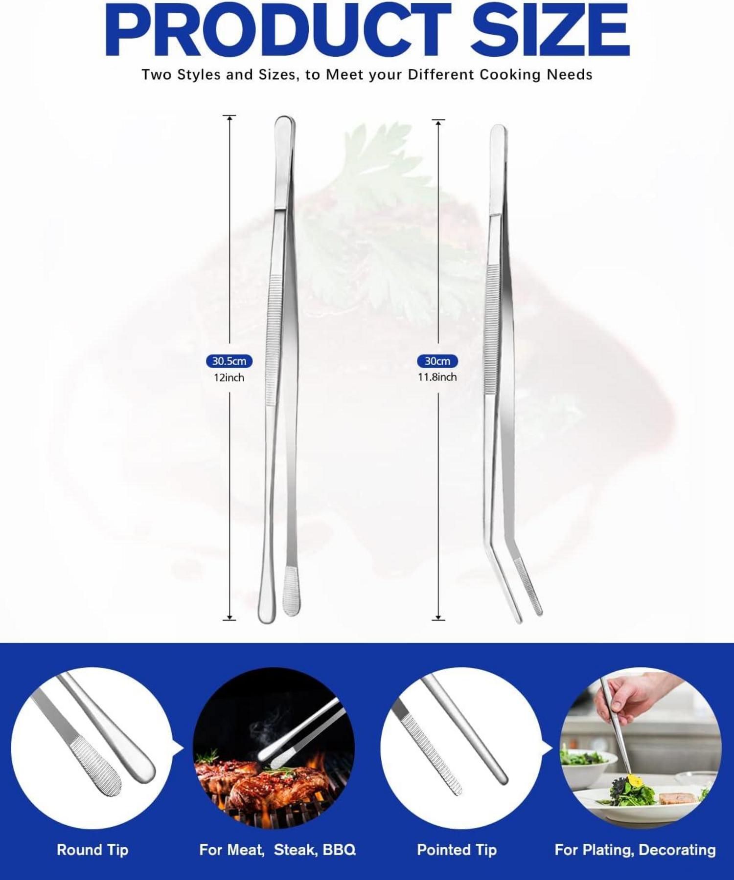 Professionelle Edelstahl Pinzetten Set für Kochen und BBQ, 2 Stück, 12 Zoll