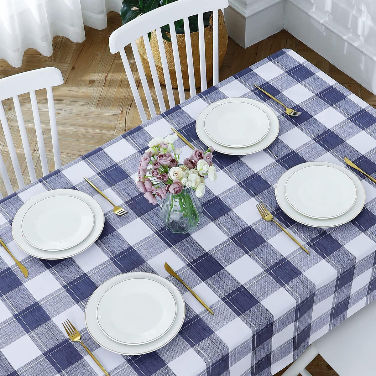 Wasserdichte Tischdecke kariert blau – Rechteckig 198x137 cm