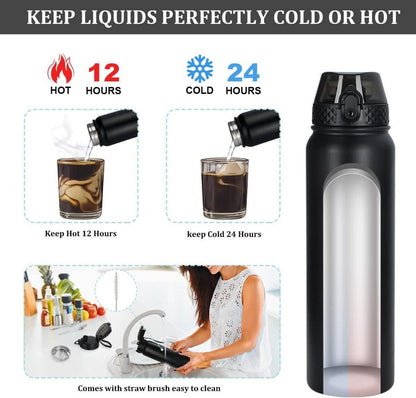 Thermosflasche mit Strohhalm Doppelschicht Edelstahl Trinkflasche