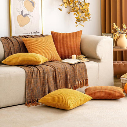 Kordsamt Kissenbezug Herbst Granulat 2er Set Orange 40x40cm