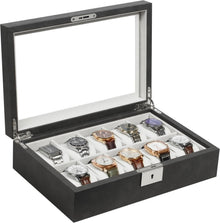 Uhrenbox mit Glasdeckel, Uhrenkissen, abschließbar, Samtfutter