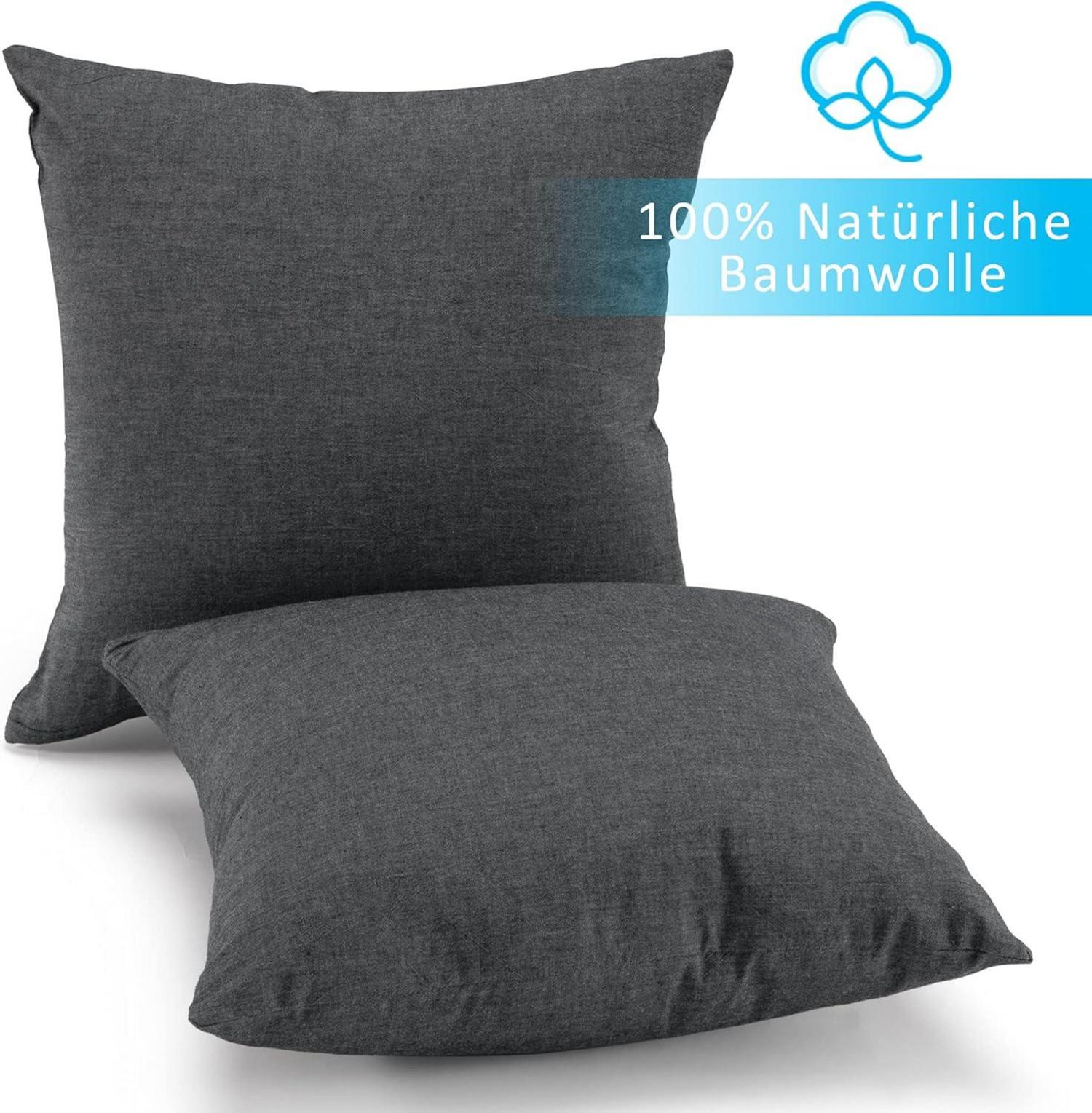 2er Set 50x50 cm Dunkelgrau Baumwolle Kissenbezug mit Reißverschluss