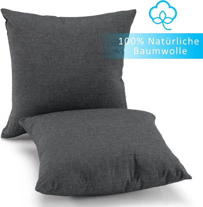 2er Set 50x50 cm Dunkelgrau Baumwolle Kissenbezug mit Reißverschluss