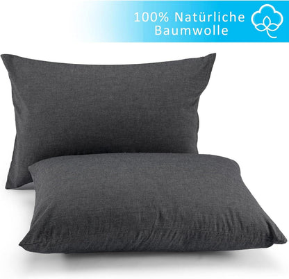 ATsense 2er Set Kissenbezug 40x60 cm Dunkelgrau Reißverschluss 100% Baumwolle