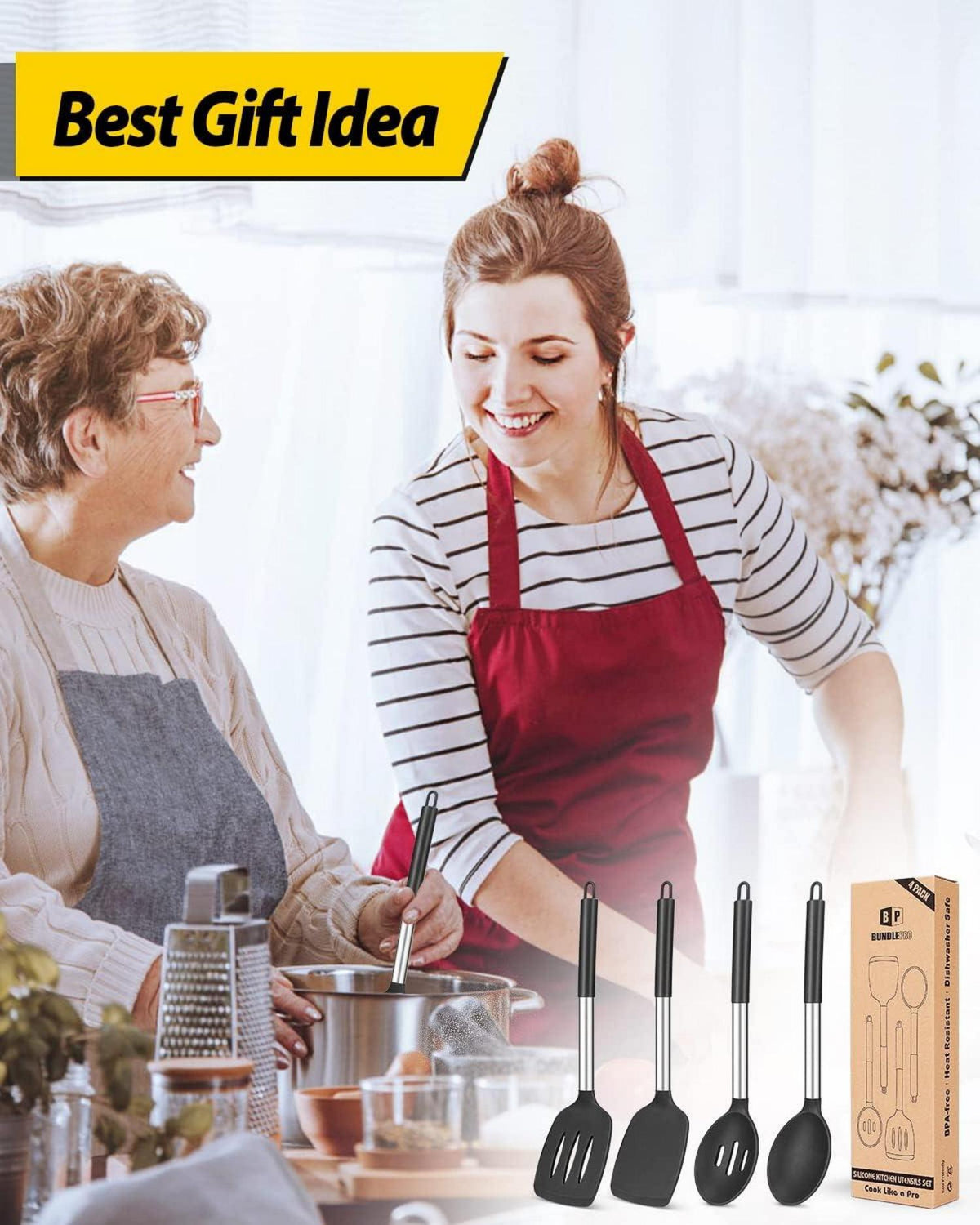 4er Silikon-Kochutensilien Set antihaftbeschichtet hitzebeständig groß Spatel