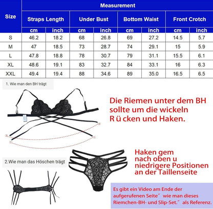 Damen Dessous Set Spitze Reizwäsche BH Slip Sexy Blau S
