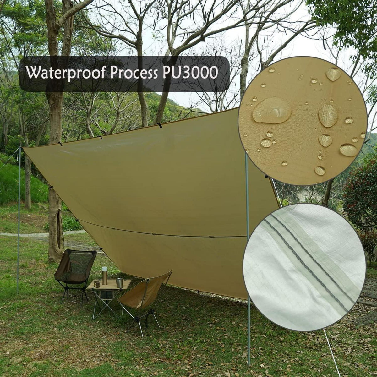 Ultraleichtes Wasserdichtes Tarp 3x4 mit Ösen - Multifunktionales Sonnensegel für Outdoor, Wandern, Picknick