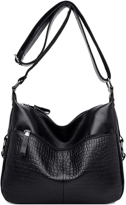 Schwarze Damen PU-Leder Umhängetasche Schultertasche Elegante Mode