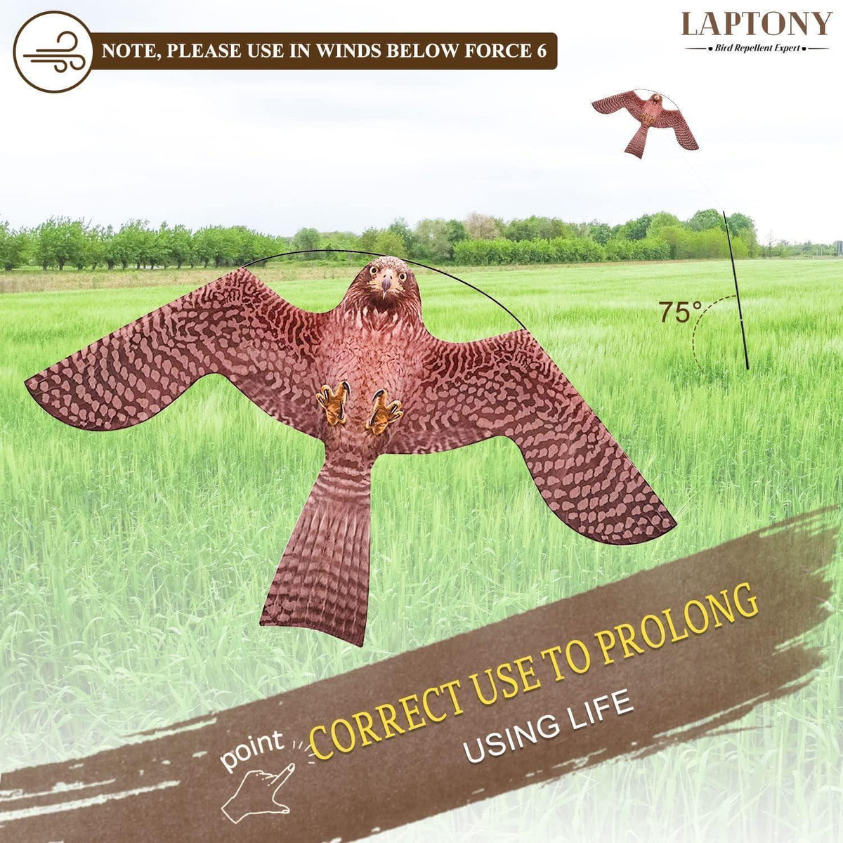 Vogelschreck Flugdrachen 6m Braun für Garten & Bauernhof
