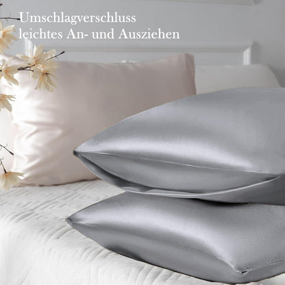 Satin Kissenbezug 2er-Set 40x60 Grau Haarschonend & Hautfreundlich