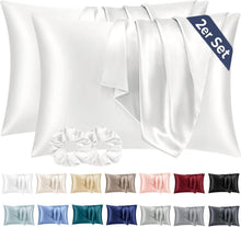 Satin Kissenbezug 40x60 Weiß 2er-Set mit Haargummis