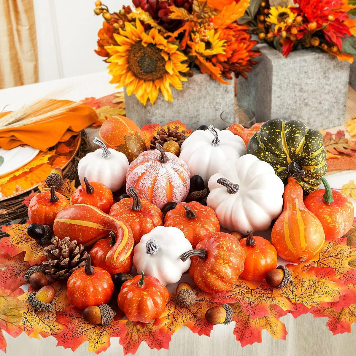 Künstliche Kürbis Herbst Deko Set Halloween 102-teilig