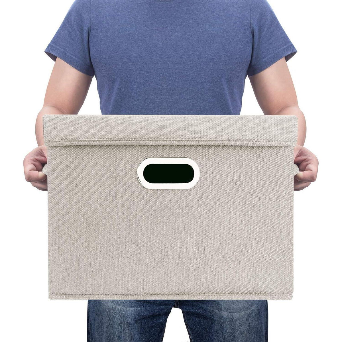 Aufbewahrungsbox mit Deckel, faltbar, waschbar, 5er-Set, Beige