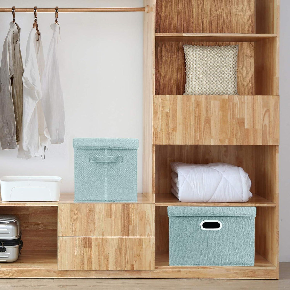 Aufbewahrungsbox mit Deckel, faltbar, waschbar, 5er-Set, Aqua Spring