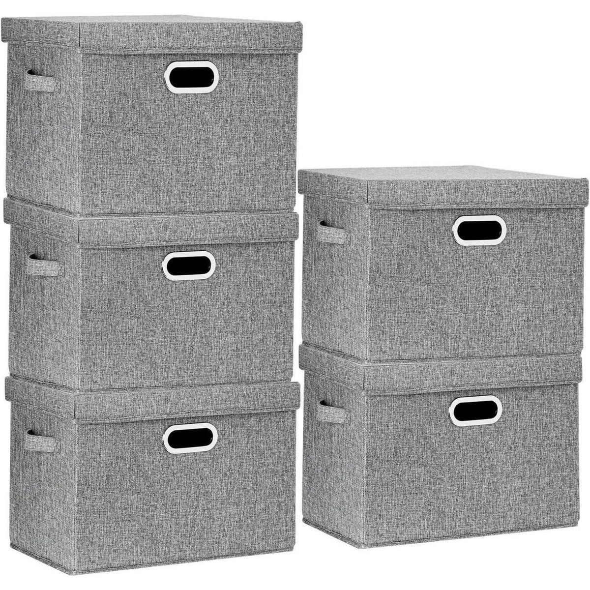 Große Stoff-Aufbewahrungsbox mit Deckel, faltbar, 5er-Set Grau