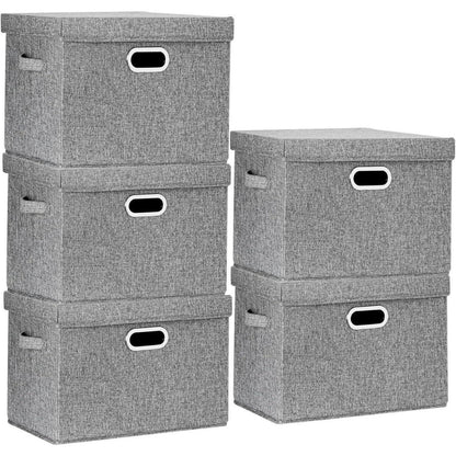 Große Stoff-Aufbewahrungsbox mit Deckel, faltbar, 5er-Set Grau