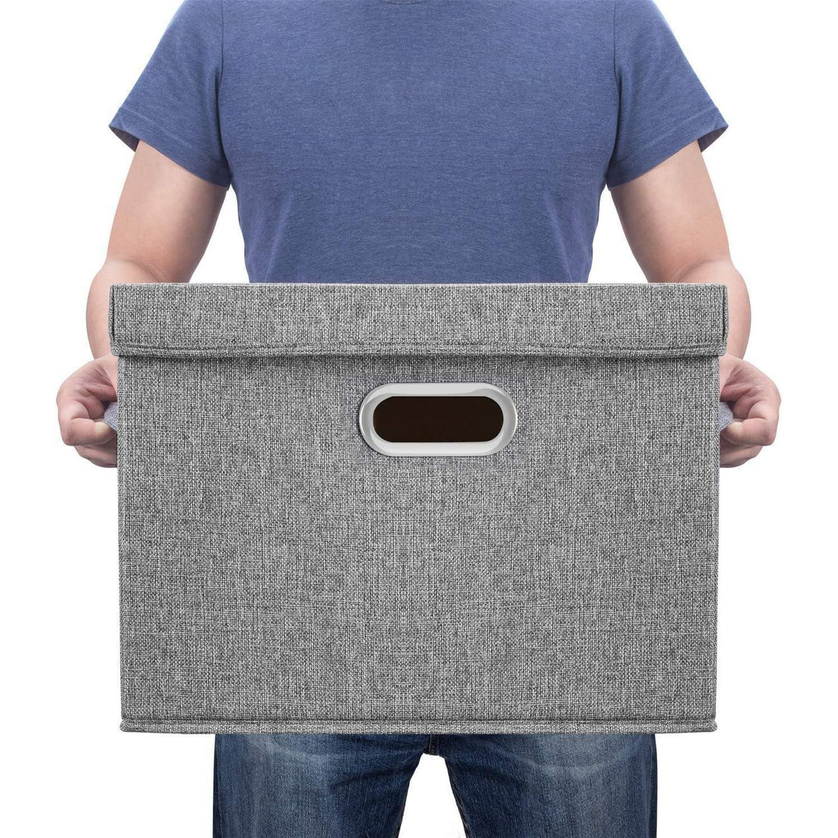 Große Stoff-Aufbewahrungsbox mit Deckel, faltbar, 5er-Set Grau