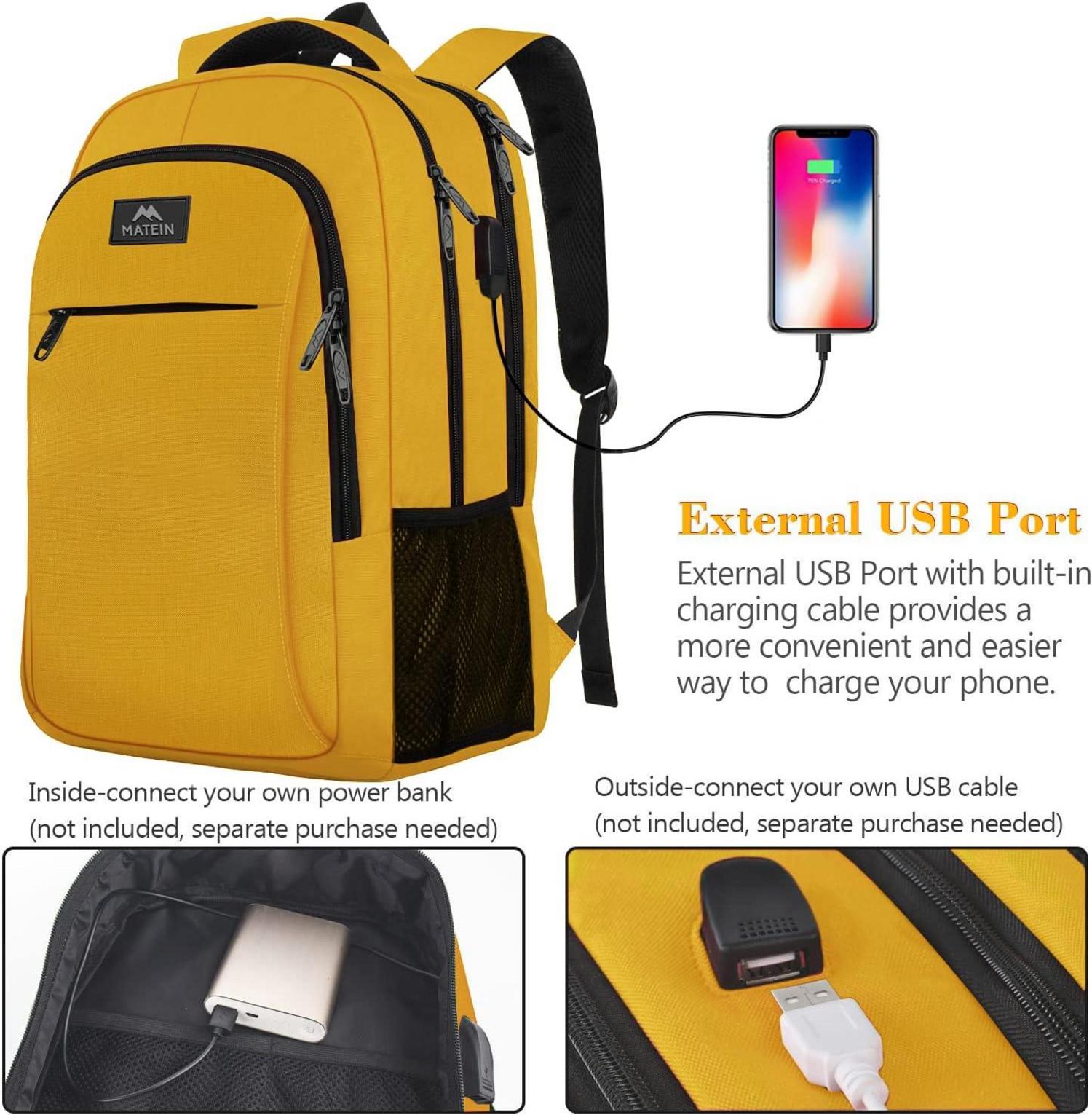 Rucksack Damen 15,6 Zoll Laptop USB Ladeanschluss Gelb