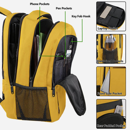 Rucksack 15,6 Zoll Laptop USB Ladeanschluss Gelb