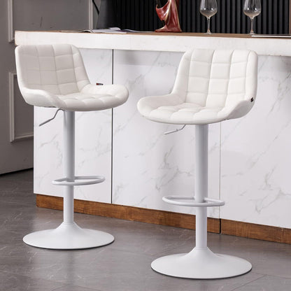 Höhenverstellbare Barhocker 2er Set mit Lehne, Weißafür 360° Drehstuhl