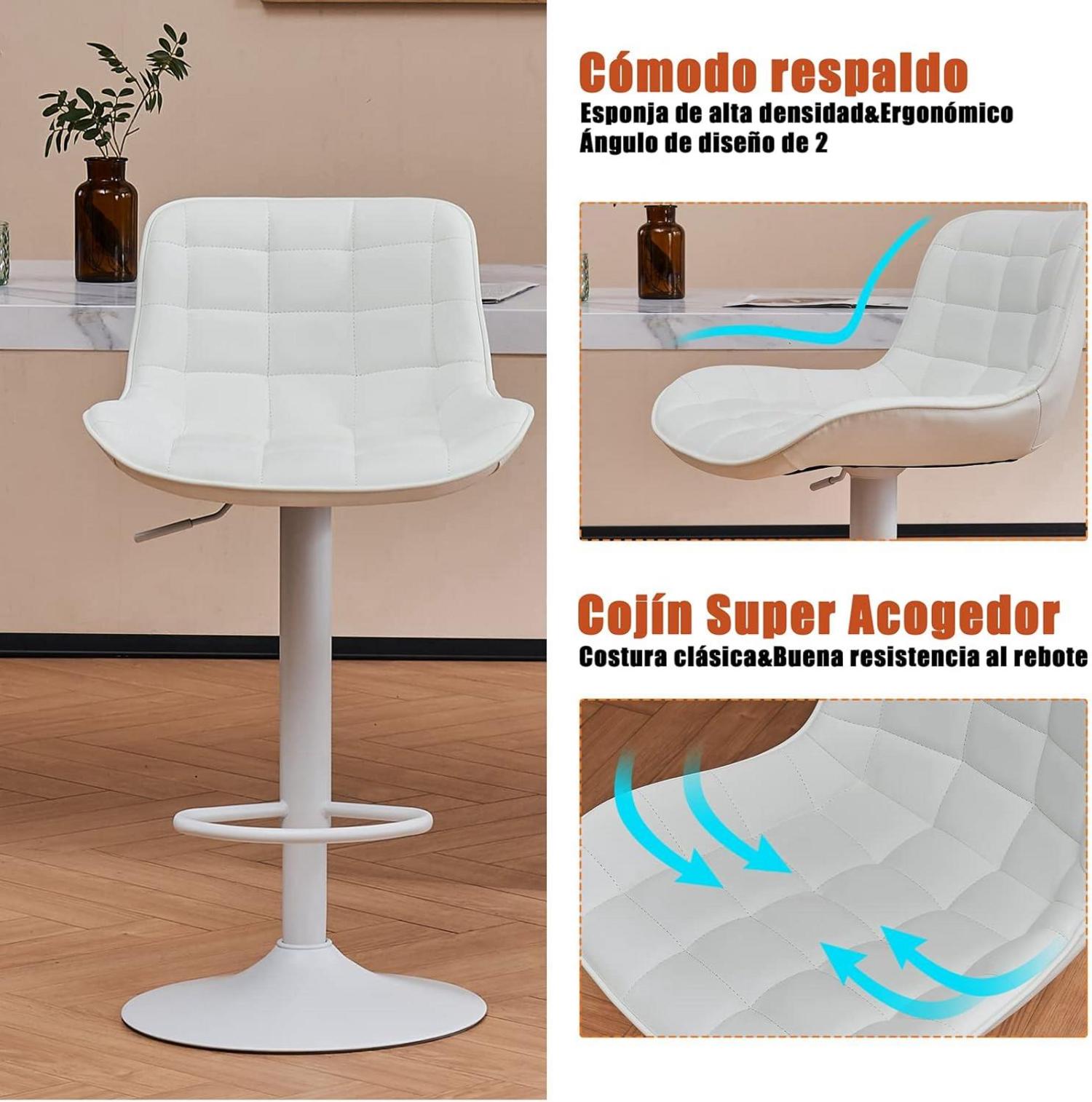 Barhocker 2er Set Höhenverstellbar Weiß Kunstleder Sitzkissen