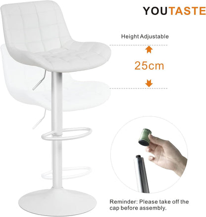 YOUTASTE Barhocker 2er Set, Weiß, Höhenverstellbar, Küchenstühle, Kunstleder