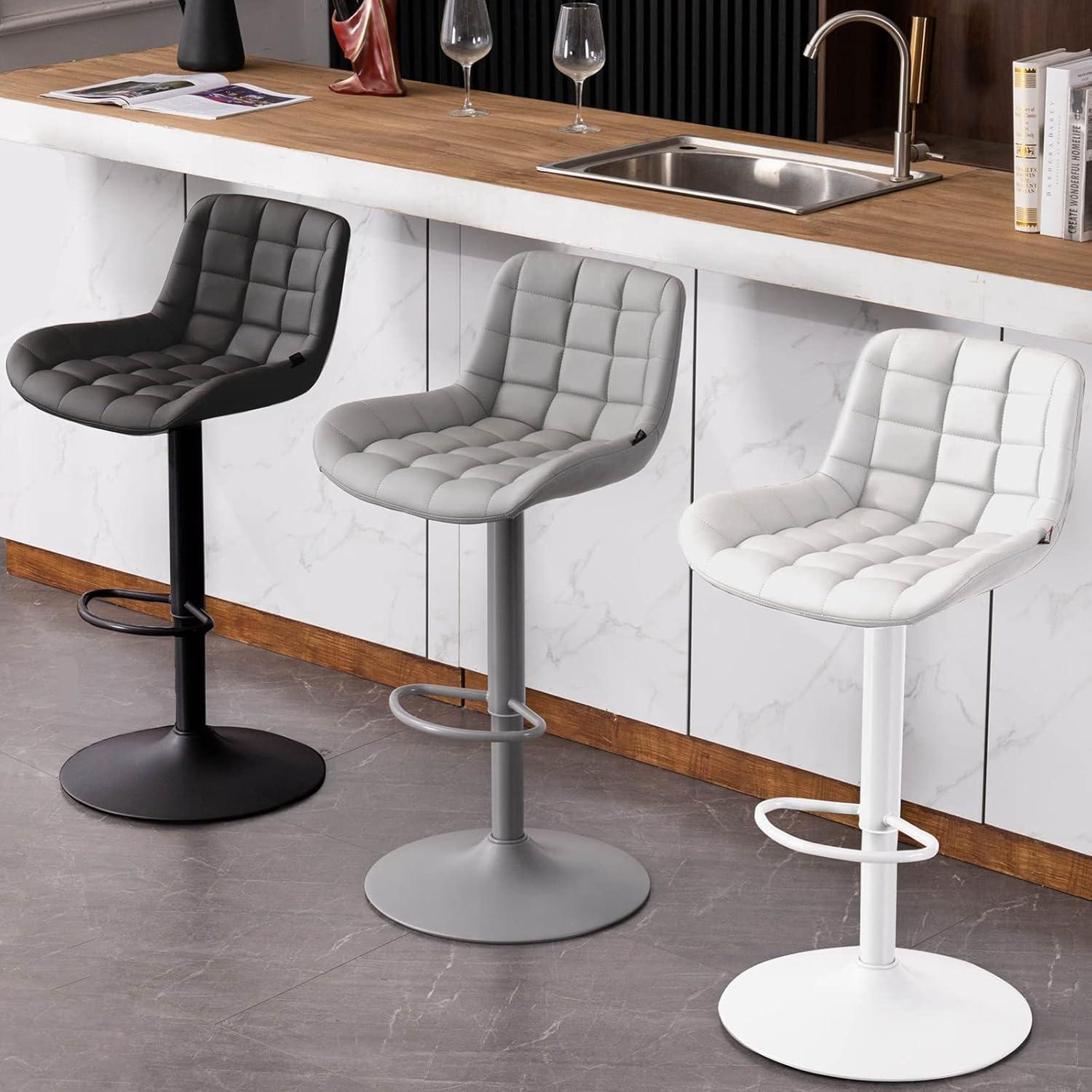 Höhenverstellbare Barhocker 2er Set mit Lehne und Kunstleder Grau