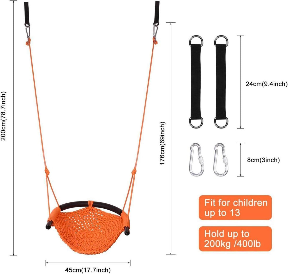 Kinderschaukel Outdoor Bequem Atmungsaktiv Höhenverstellbar Orange