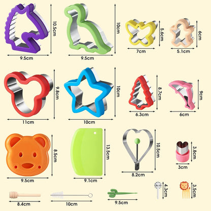 45stk Ausstechformen Set aus Edelstahl für Kinder - Dinosaurier, Stern, 45PCS
