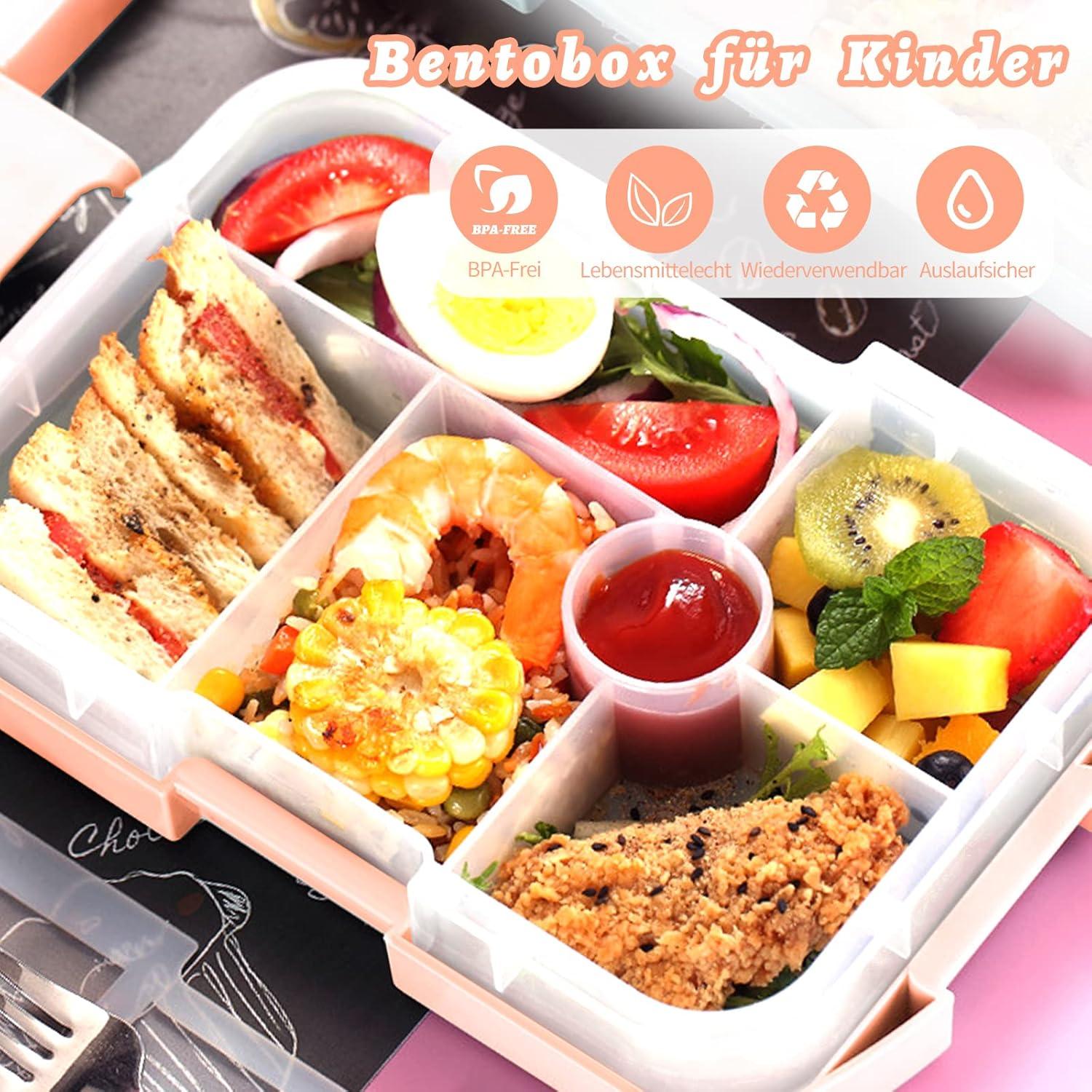 Rodivor Kinder Lunchbox Bento Box 6 Fächer Mikrowelle Mädchen Jungen Orange-rosa