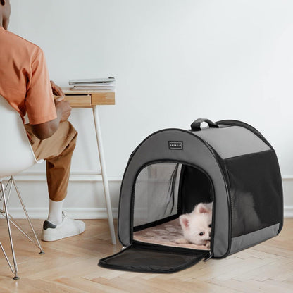 Faltbare Hundebox Grau – Tragbar & Atmungsaktiv mit Kissen