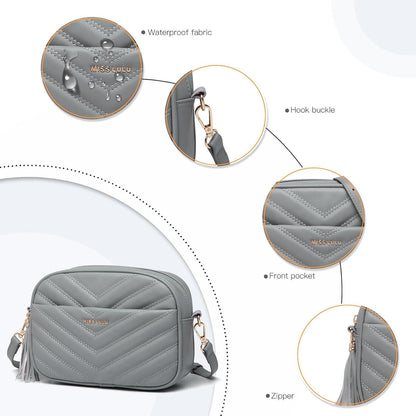 Miss Lulu Damen Umhängetasche V-Design mit Quaste - Goldene