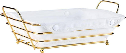 Brotkorb Metall Draht Stoff Ausgekleidet 26x19x7 cm Gold/Creme