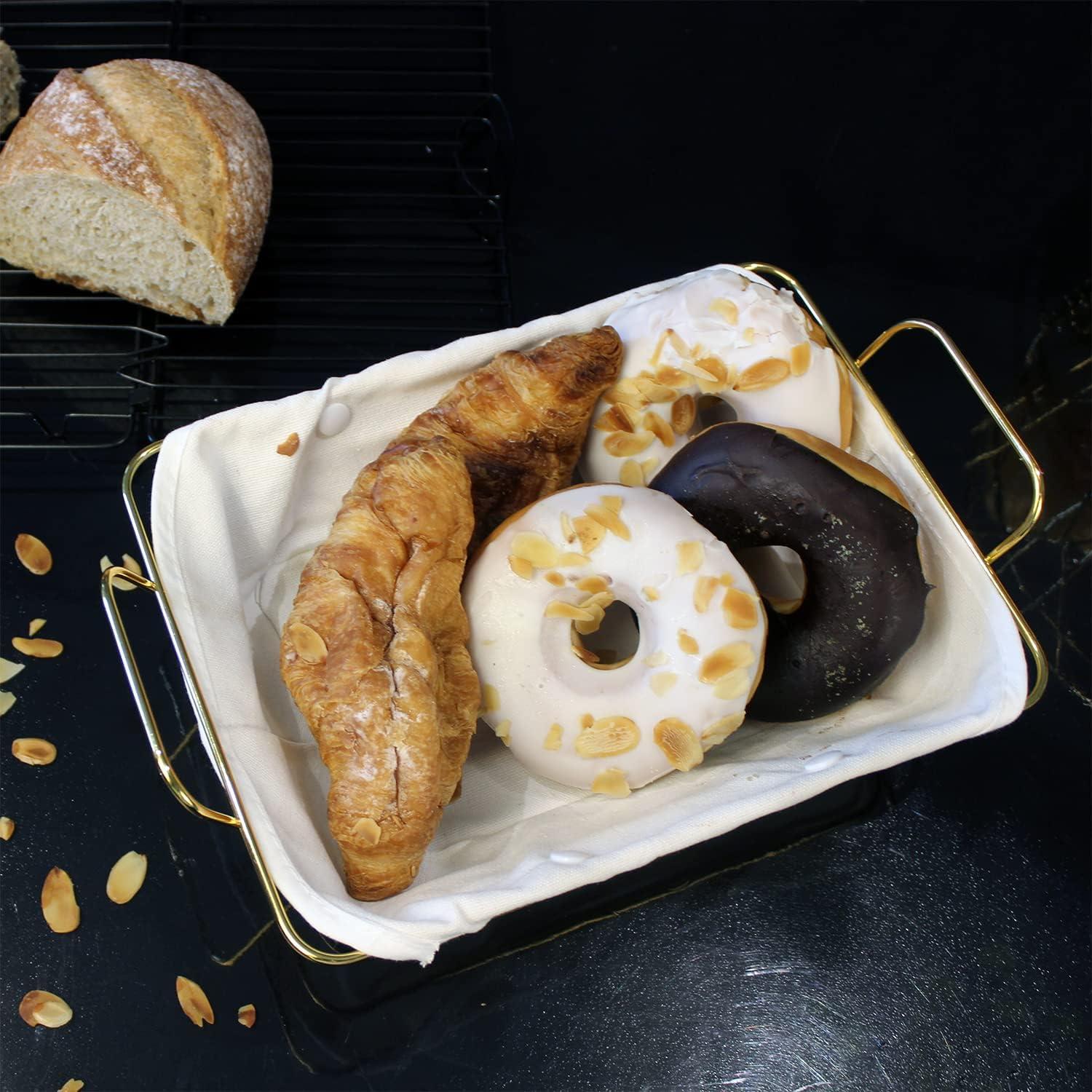Brotkorb Draht Gold/Creme 26x19x7cm Stoffauskleidung für Brot Muffin Gebäck