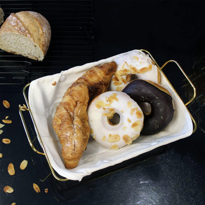 Brotkorb Draht Gold/Creme 26x19x7cm Stoffauskleidung für Brot Muffin Gebäck