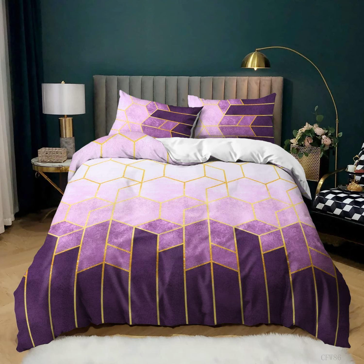 Gestreifte Bettwäsche Set 155x220cm Marineblau Lila