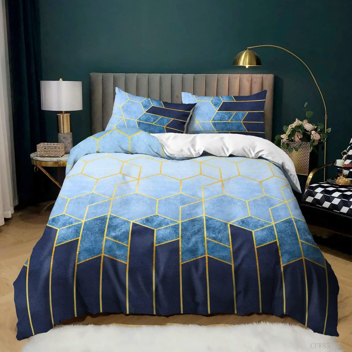 Bettwäsche-Set 200x220cm Marineblau Blau Gestreift Microfaser