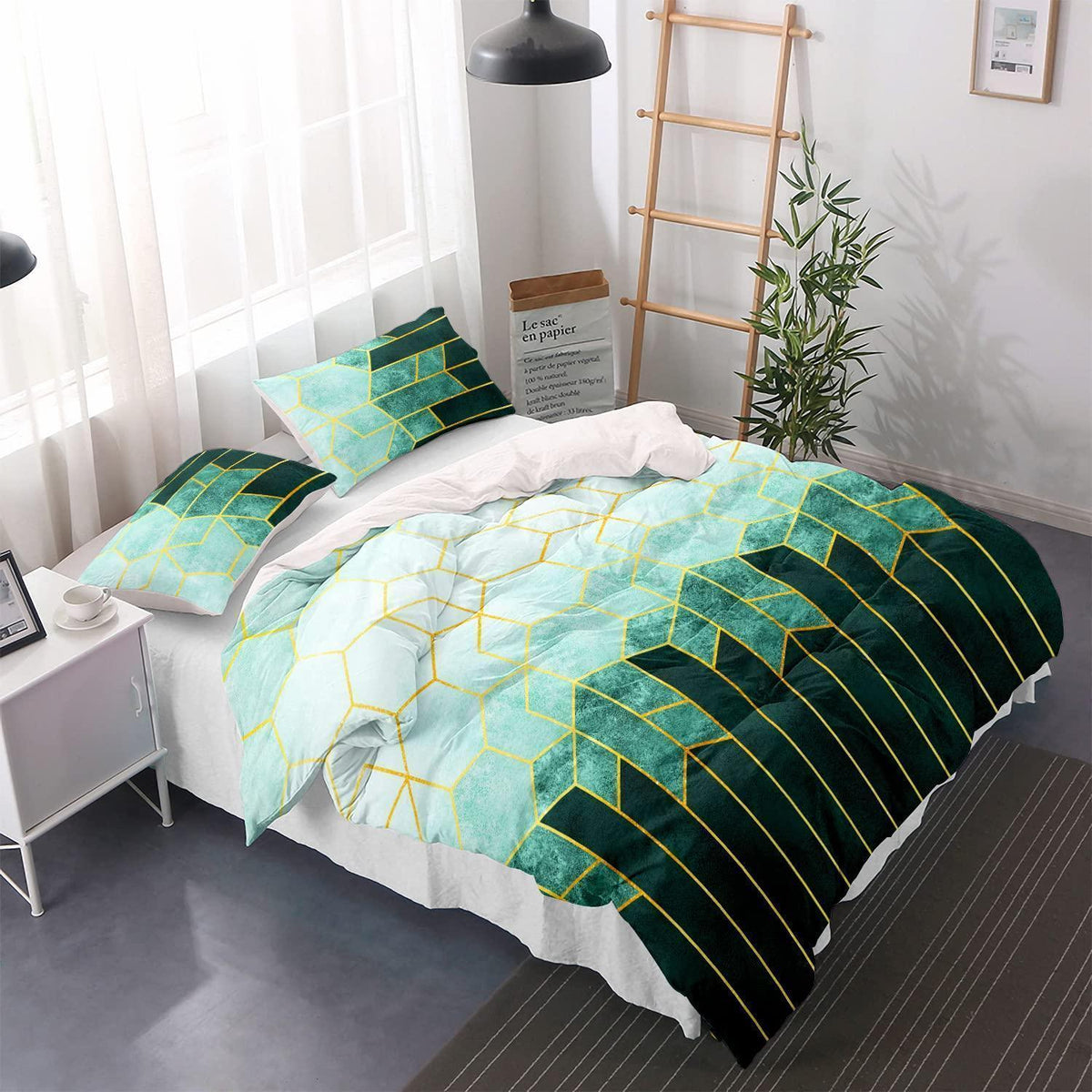 Gestreifte Bettwäsche Set 155x220cm – Marineblau Grün