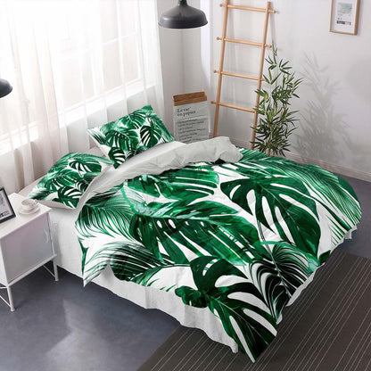 Grüne Bettwäsche-Set 200x220cm mit tropischen Blättern