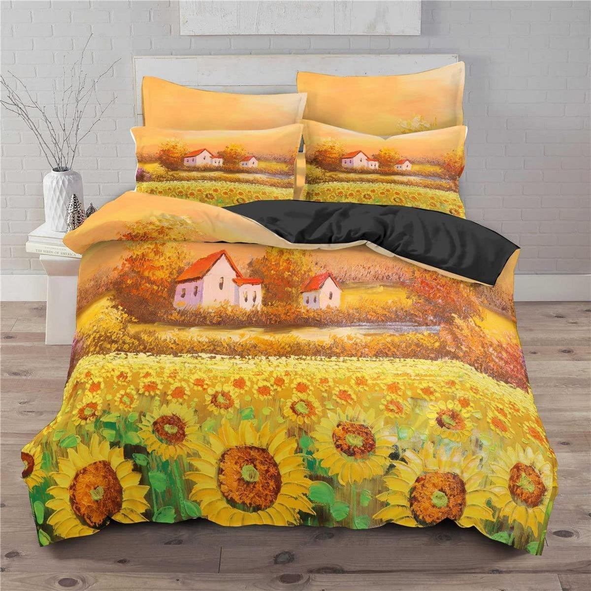 Gelbe Sonnenblumen Bettwäsche Set – Mikrofaser 155x220cm