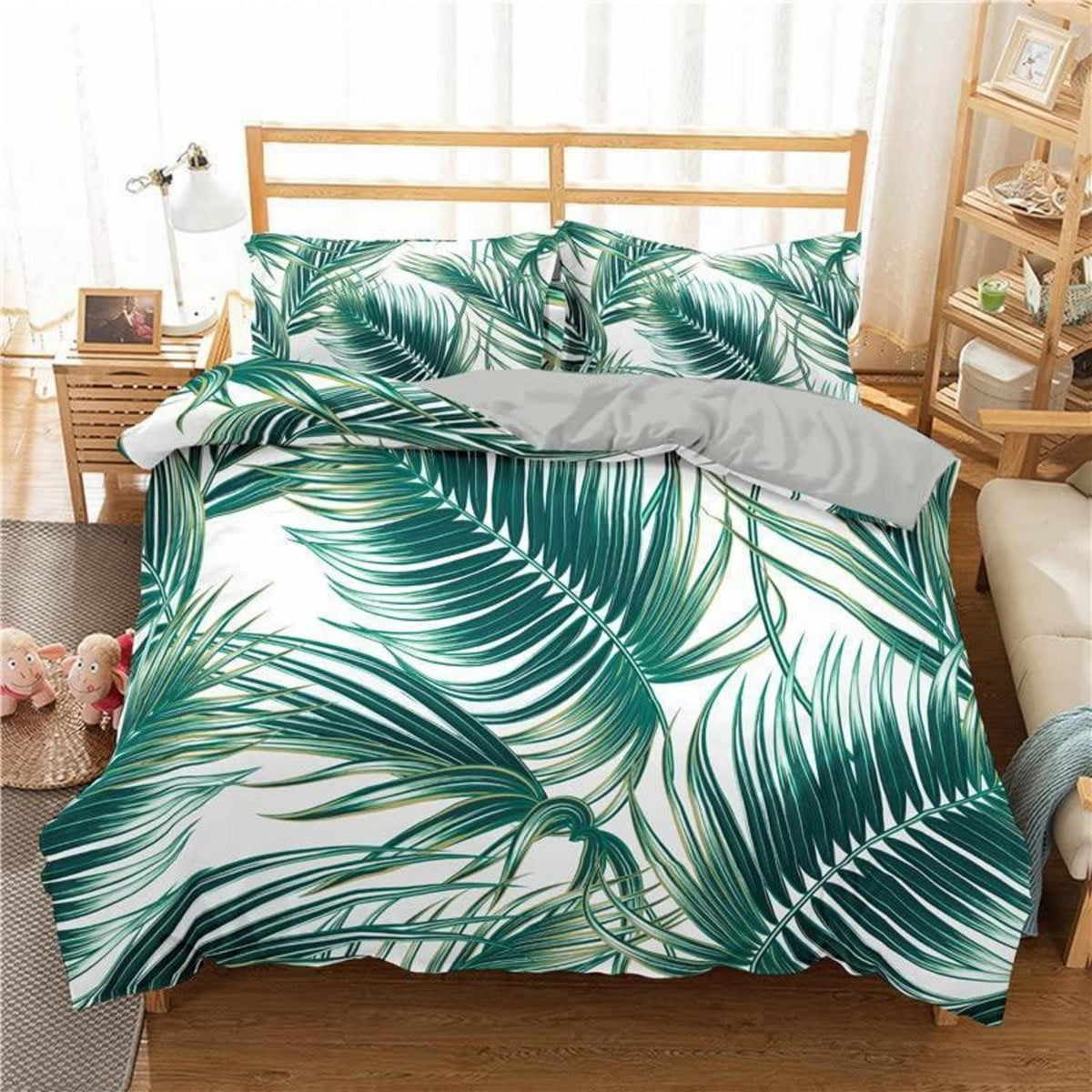Grüne Bettwäsche Set 200x200cm – Tropische Blätter & Mikrofaser