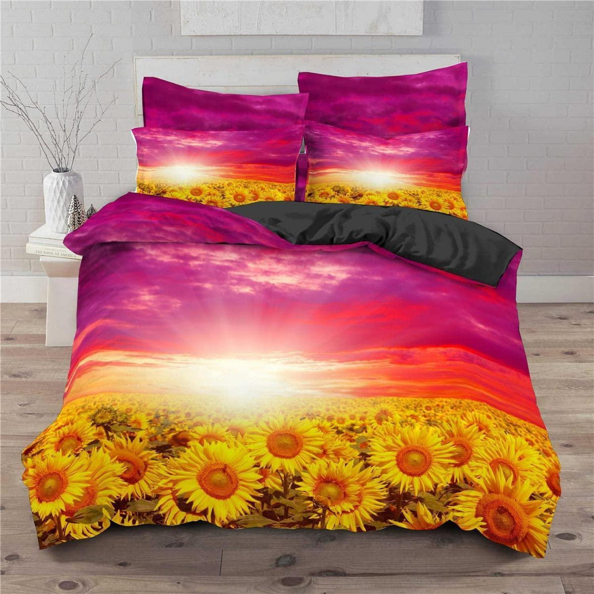 Gelbe Sonnenblumen Bettwäsche Set 155x220cm + 80x80cm