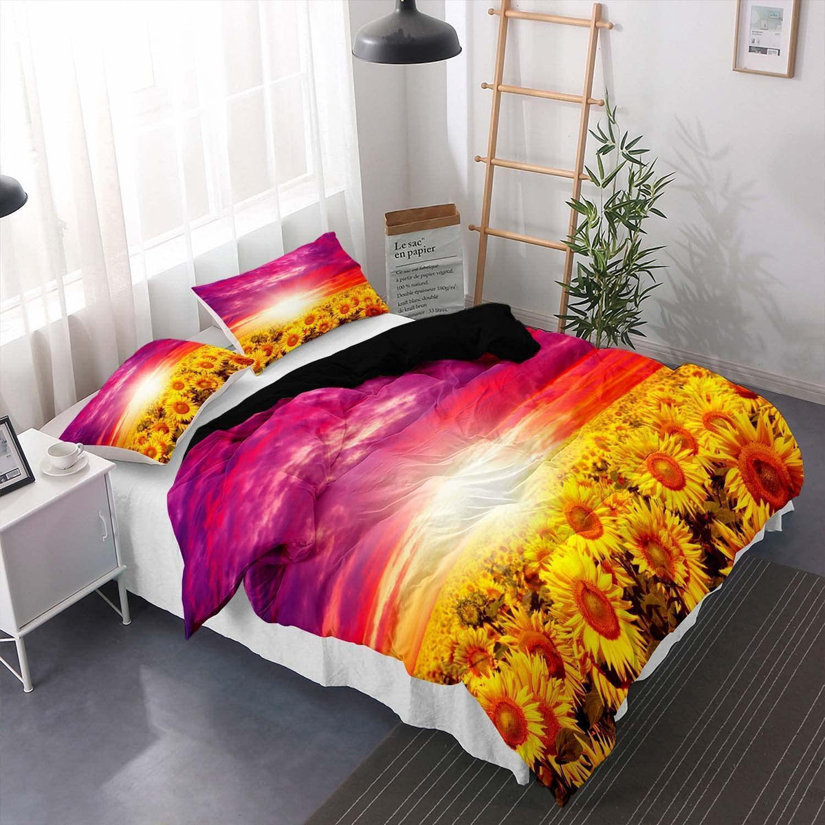 Gelbe Sonnenblumen Bettwäsche Set 155x220cm + 80x80cm